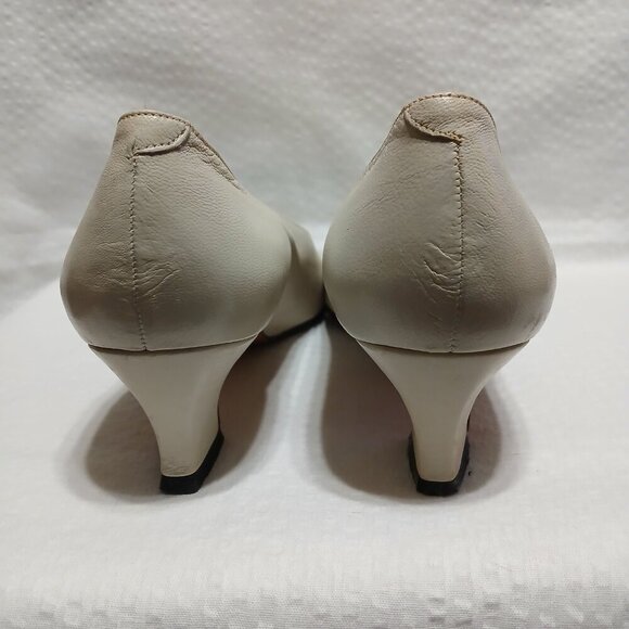 EVAN PICONE RAFFI CREAM NAPPA LEATHER SLIP ON PUMPS BLOCK HEEL SIZE 7.5 - Picture 7 of 7